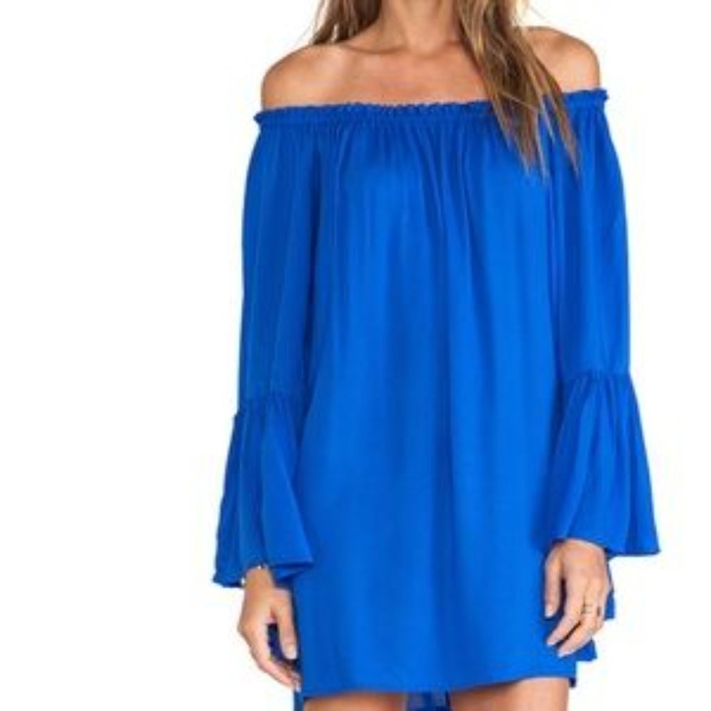 Indah Kamani Blue Ruffle Sleeve Mini Dress